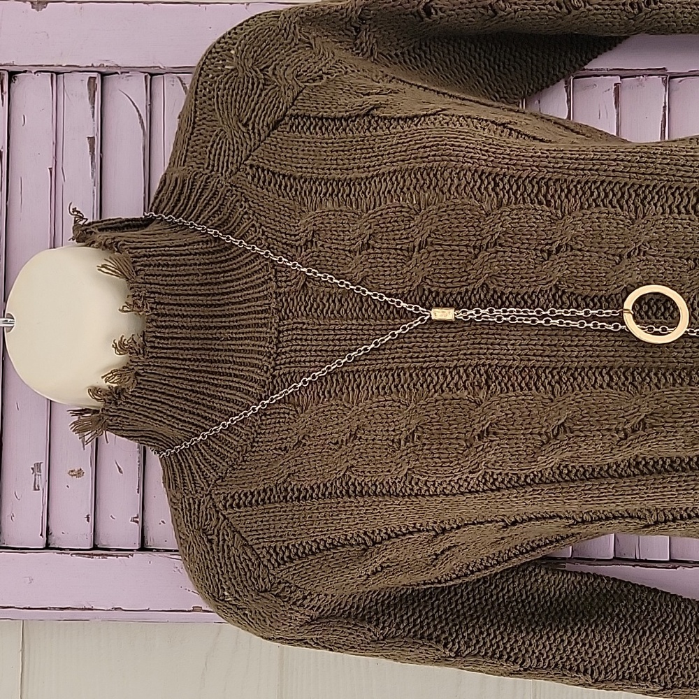 💗 POOF APPAREL LS Sweater Ragged Edge Olive Green L - Picture 4 of 11